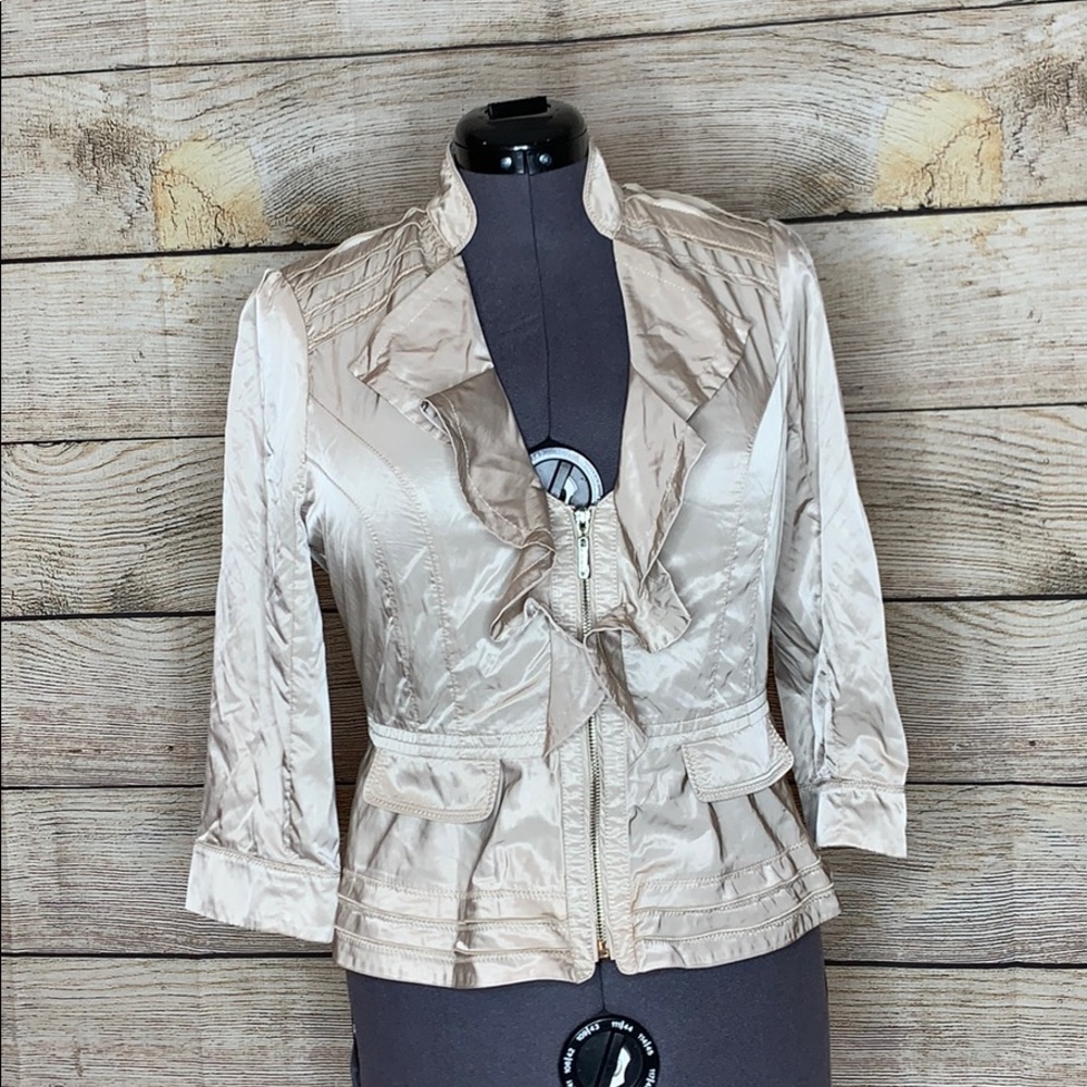 Cream WHBM satiny feel jacket. Size 10. Fun flirty